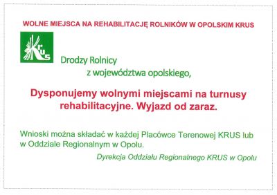Wolne miejsca na rehabilitację rolników